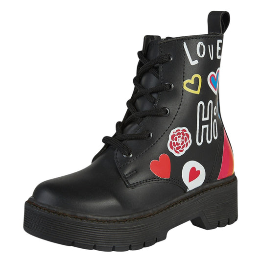 Bota Para Niña Castalia 415-14 Negro Con Corazones Rojos