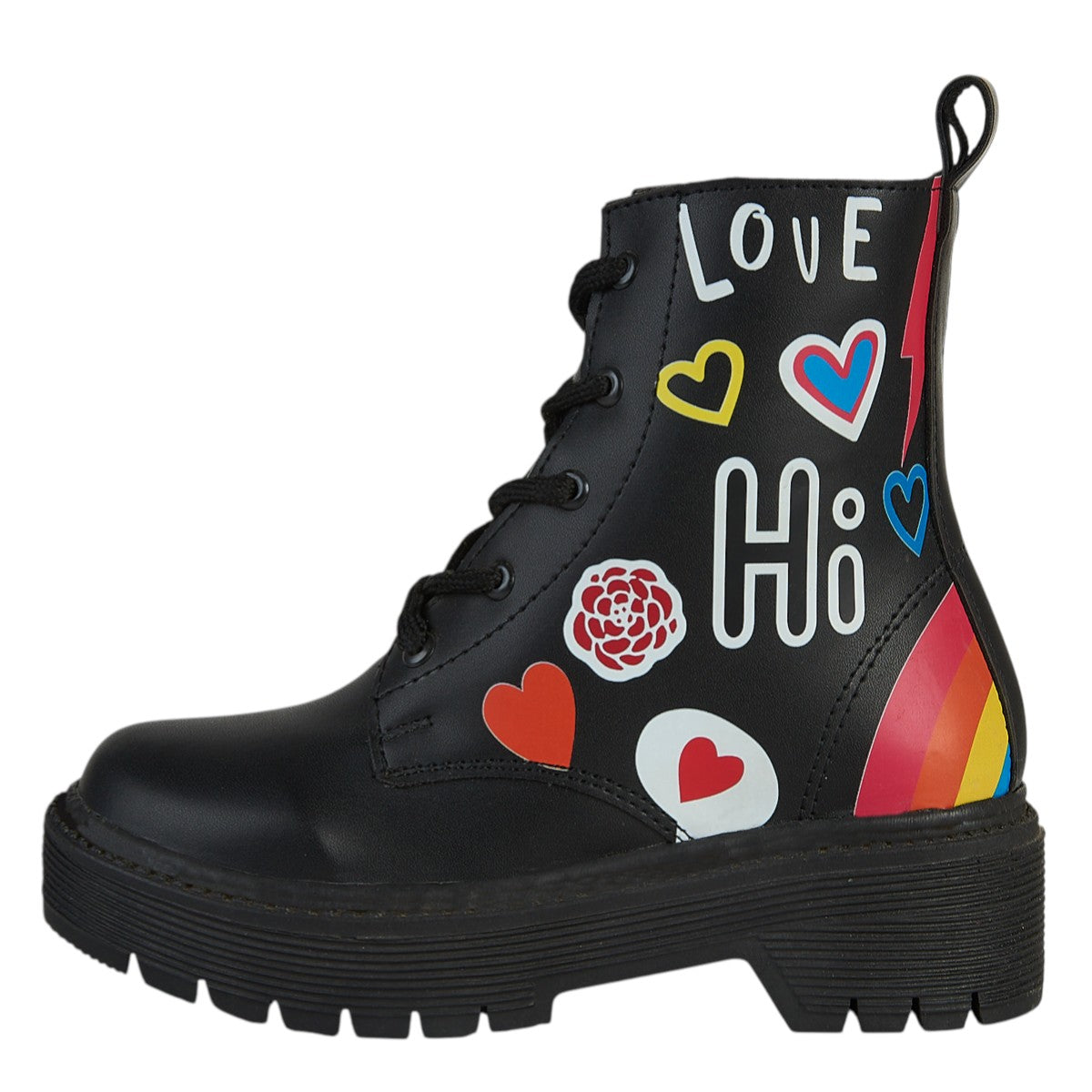 Bota Para Niña Castalia 415-14 Negro Con Corazones Rojos