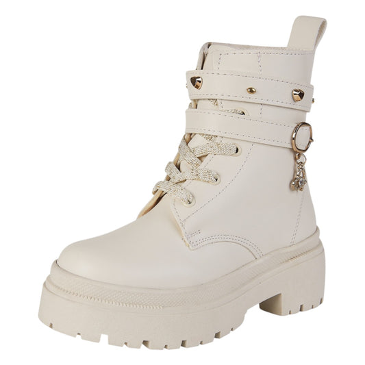 Bota Para Niña Castalia 415-15 Latte Con Detalles Dorados