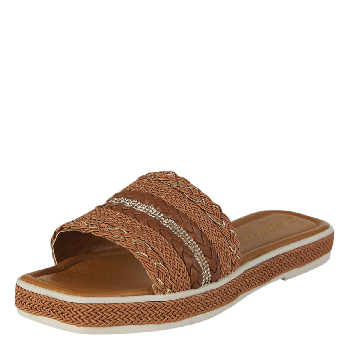 Sandalia Para Mujer Castalia 561-107 Camel Con Brillos