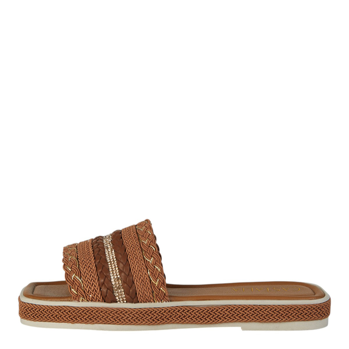 Sandalia Para Mujer Castalia 561-107 Camel Con Brillos