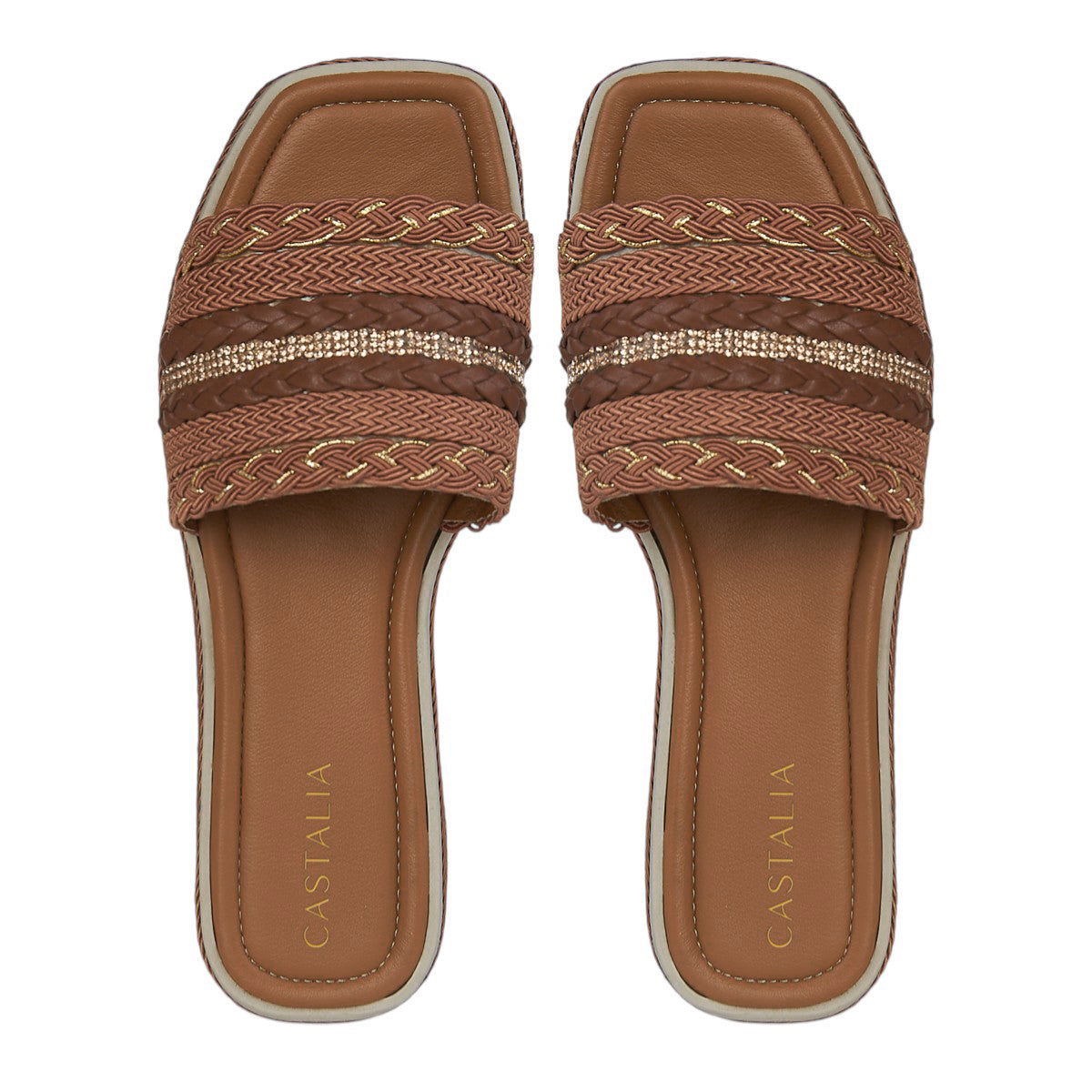 Sandalia Para Mujer Castalia 561-107 Camel Con Brillos