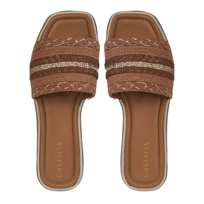 Sandalia Para Mujer Castalia 561-107 Camel Con Brillos