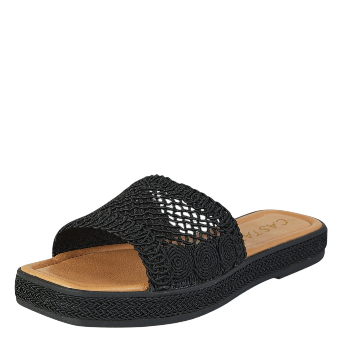 Sandalia Para Mujer Castalia 561-112 Negro Efecto Tejido
