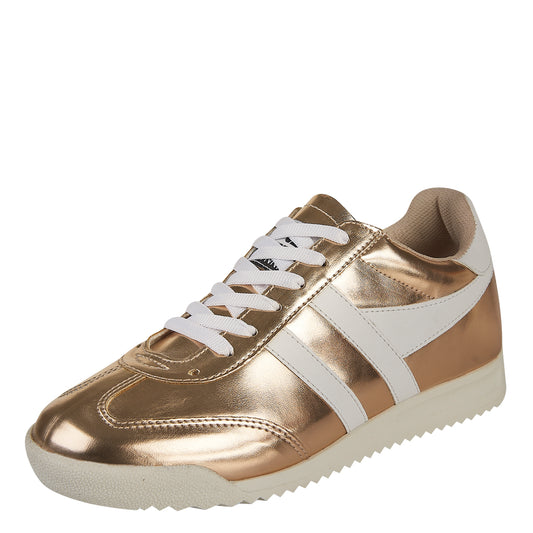 Tenis Urbano Para Mujer Castalia 673-007 Dorado Con Blanco