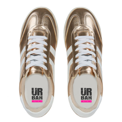Tenis Urbano Para Mujer Castalia 673-007 Dorado Con Blanco