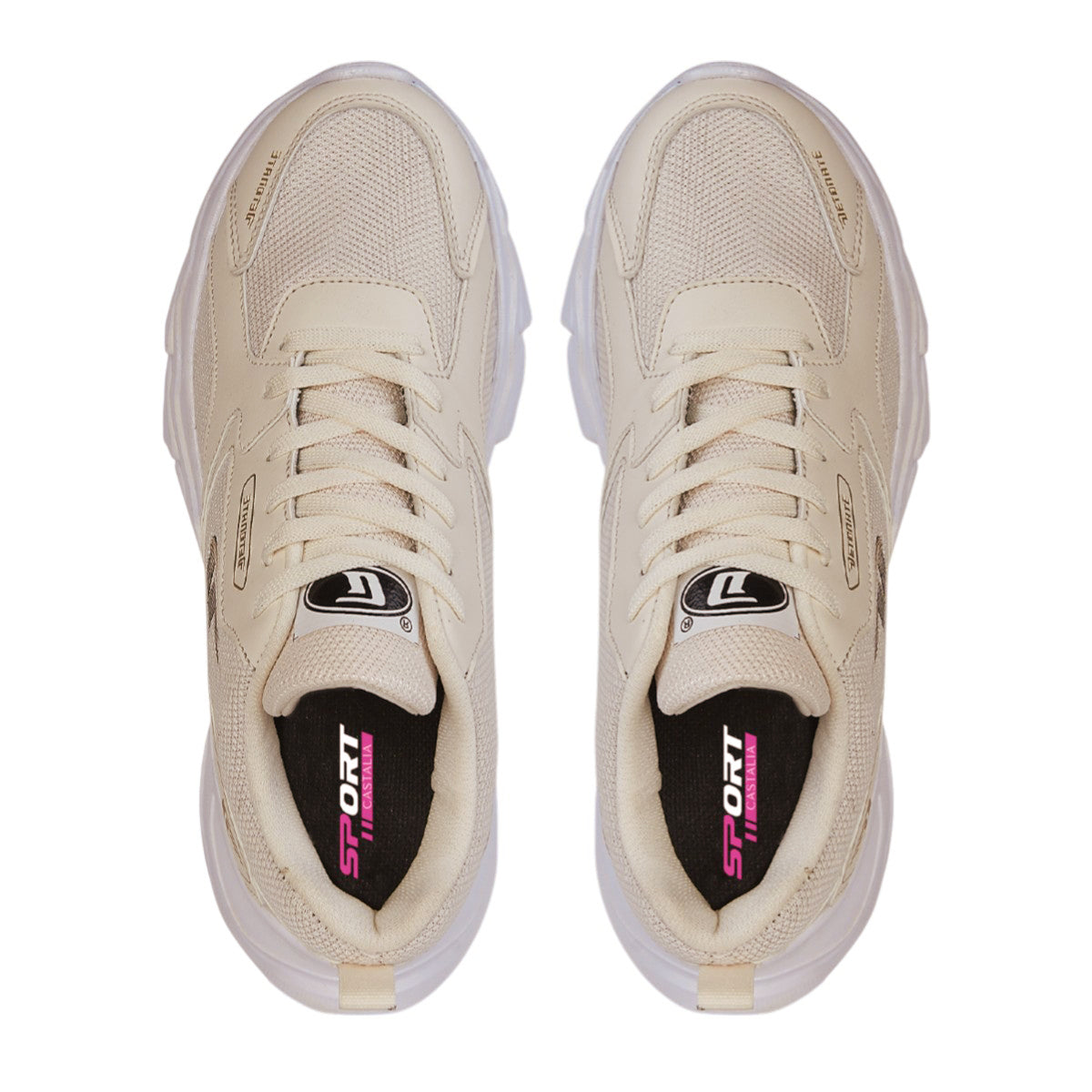 Tenis Deportivo Para Mujer Castalia 701-008 Latte Dorado Suela Doble Soporte