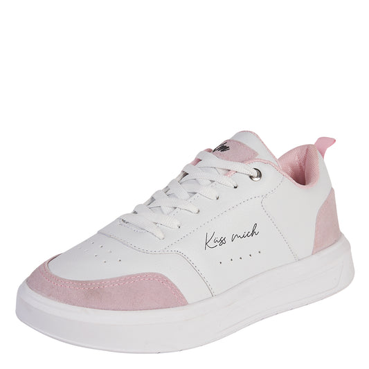 Tenis Urbano Para Mujer Castalia 707-001 Blanco Con Detalles En Gamuza Rosa