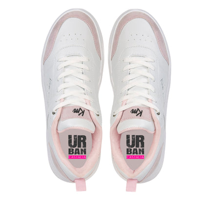 Tenis Urbano Para Mujer Castalia 707-001 Blanco Con Detalles En Gamuza Rosa