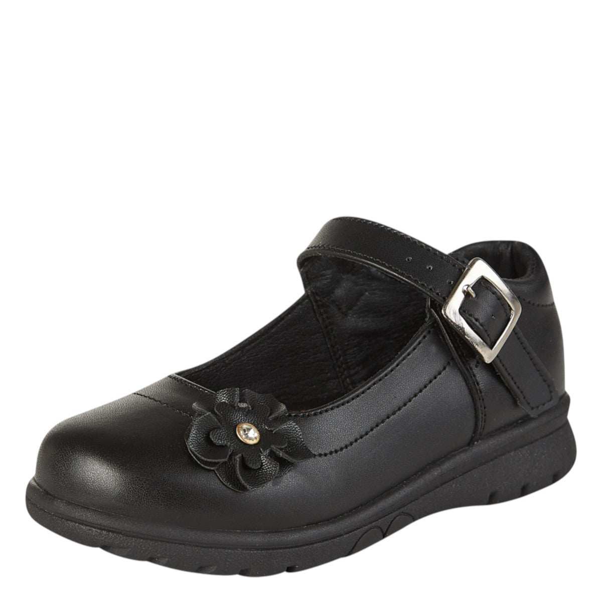 Zapato Escolar Para Niña Castalia 751-006 Negro Con Flor