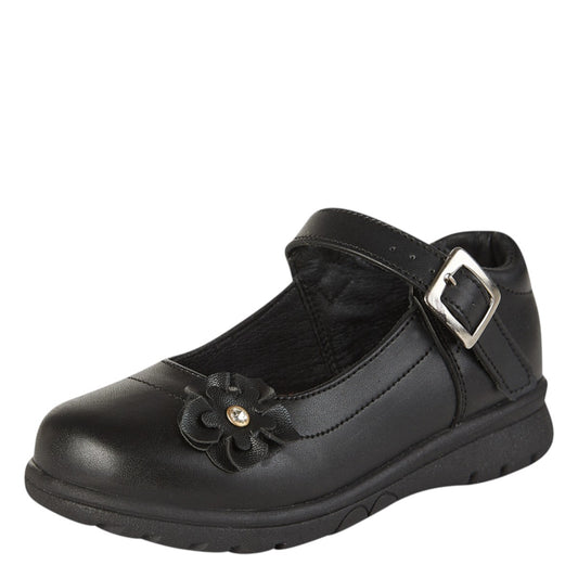 Zapato Escolar Para Niña Castalia 751-006 Negro Con Flor