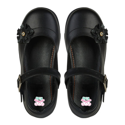 Zapato Escolar Para Niña Castalia 751-006 Negro Con Flor