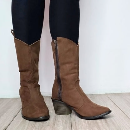 Bota Vaquera Gamuza Para Mujer Castalia 307-64 Café