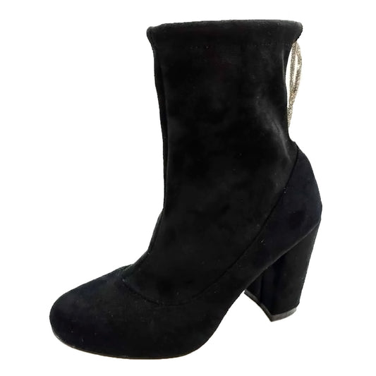 Botín De Gamuza Para Mujer Castalia 307-63 Negro Con Brillos