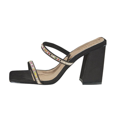 Tacón Para Mujer CASTALIA Negro Gamuza con Pedreria 019-22