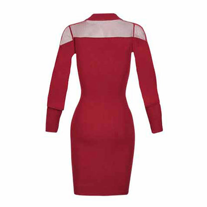 Vestido Corto Para Mujer TREVO 1043-13 Tinto con Hombros Transparentes