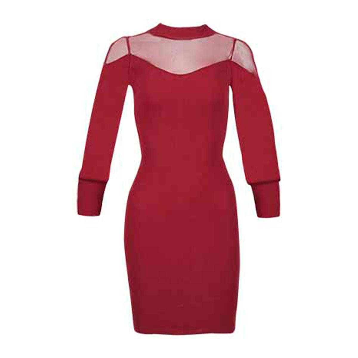 Vestido Corto Para Mujer TREVO 1043-13 Tinto con Hombros Transparentes