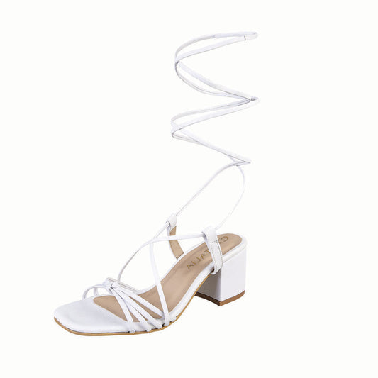 Tacón Para Mujer CASTALIA Blanco Ajustable A La Pantorrilla