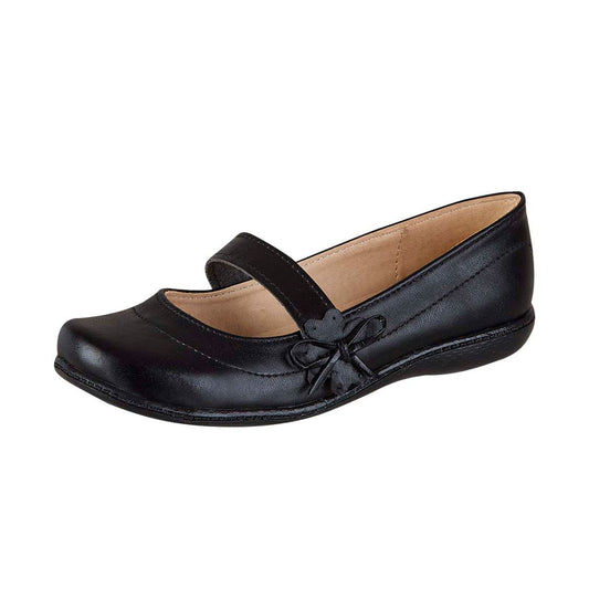 Zapato Escolar Para Niña CASTALIA 444-124 Negro con Detalle de Flor