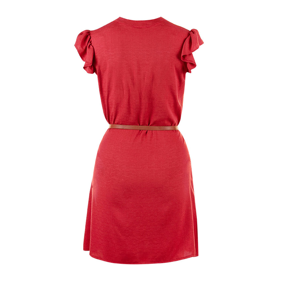 Vestido Corto Para Mujer 953-151 Rojo con Fajo Café