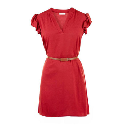 Vestido Corto Para Mujer 953-151 Rojo con Fajo Café