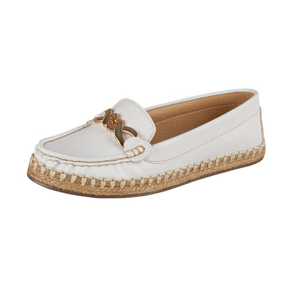 Zapato Confort Moderno Para Mujer CASTALIA 108-64 Blanco Suela de yute tejida con herraje dorado