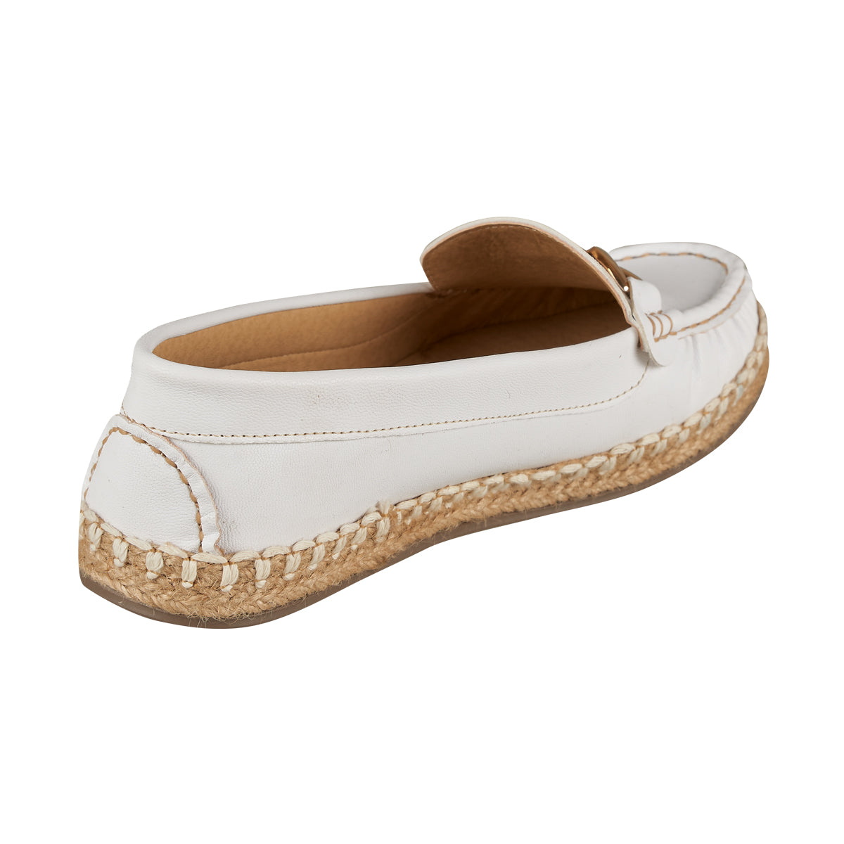 Zapato Confort Moderno Para Mujer CASTALIA 108-64 Blanco Suela de yute tejida con herraje dorado