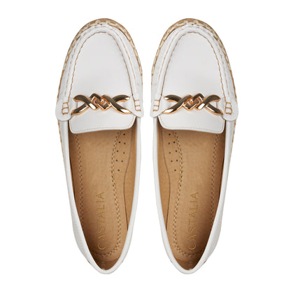 Zapato Confort Moderno Para Mujer CASTALIA 108-64 Blanco Suela de yute tejida con herraje dorado